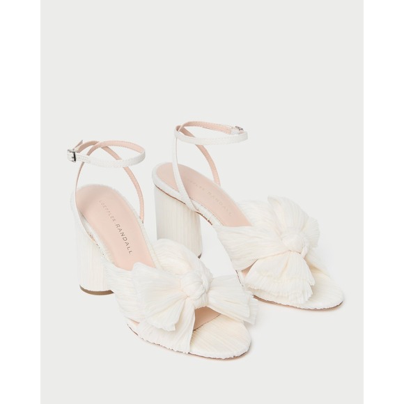 Loeffler Randall Camellia Pearl Pleated Bow Block Heel Sandals Size 10B - Picture 1 of 14